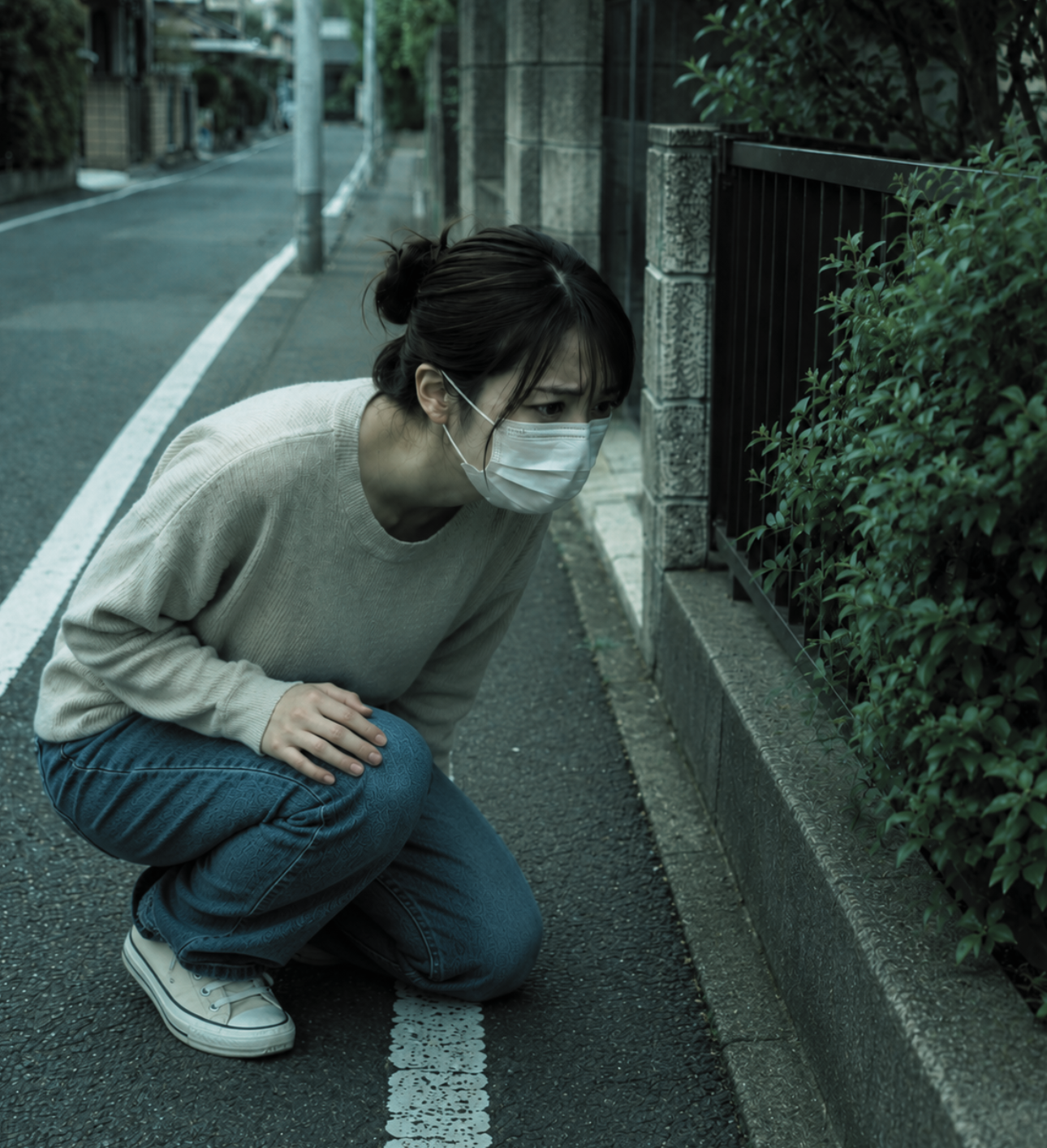 住宅街で猫ちゃんを探している女性のイメージ